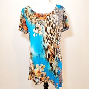 MAX & RINA Size Large POLYESTER FLORAL BLOUSE